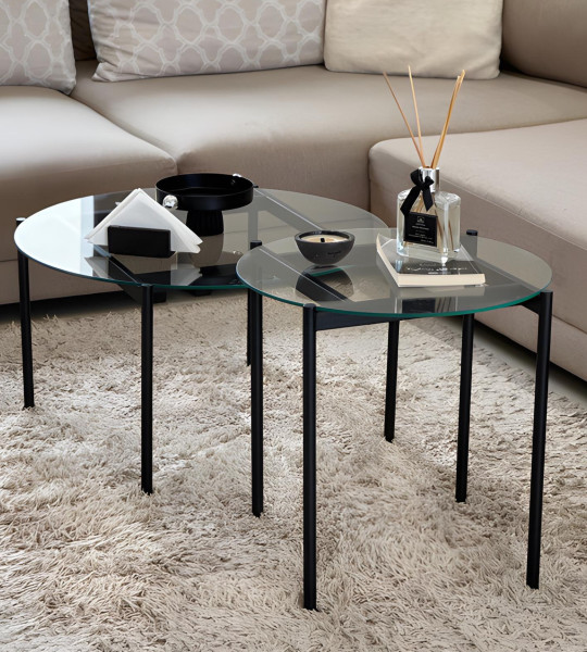 Ensemble de Tables Basses OSCAR – Plateau en Verre Trempé